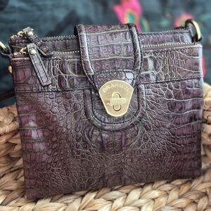 Brahmin Melbourne Mojito Croc Embossed Crossbody, Brown/Purple, Built-In Wallet